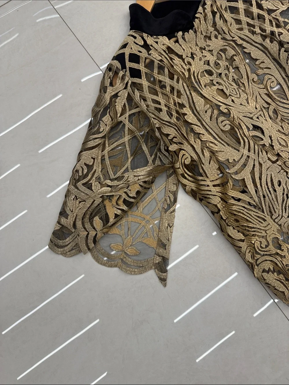 Embellished Lace Overlay Women’s Top in Gold - Picture 2 of 4